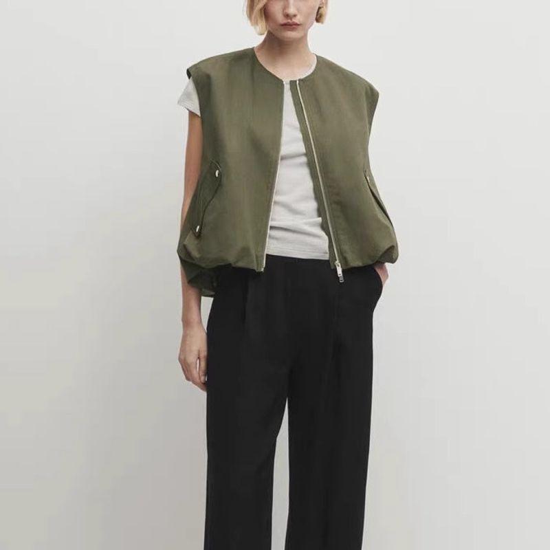 Spring New Women's Clothing Versatile round Neck Snap Button Design Loose Suit Vest 6745807 6737821