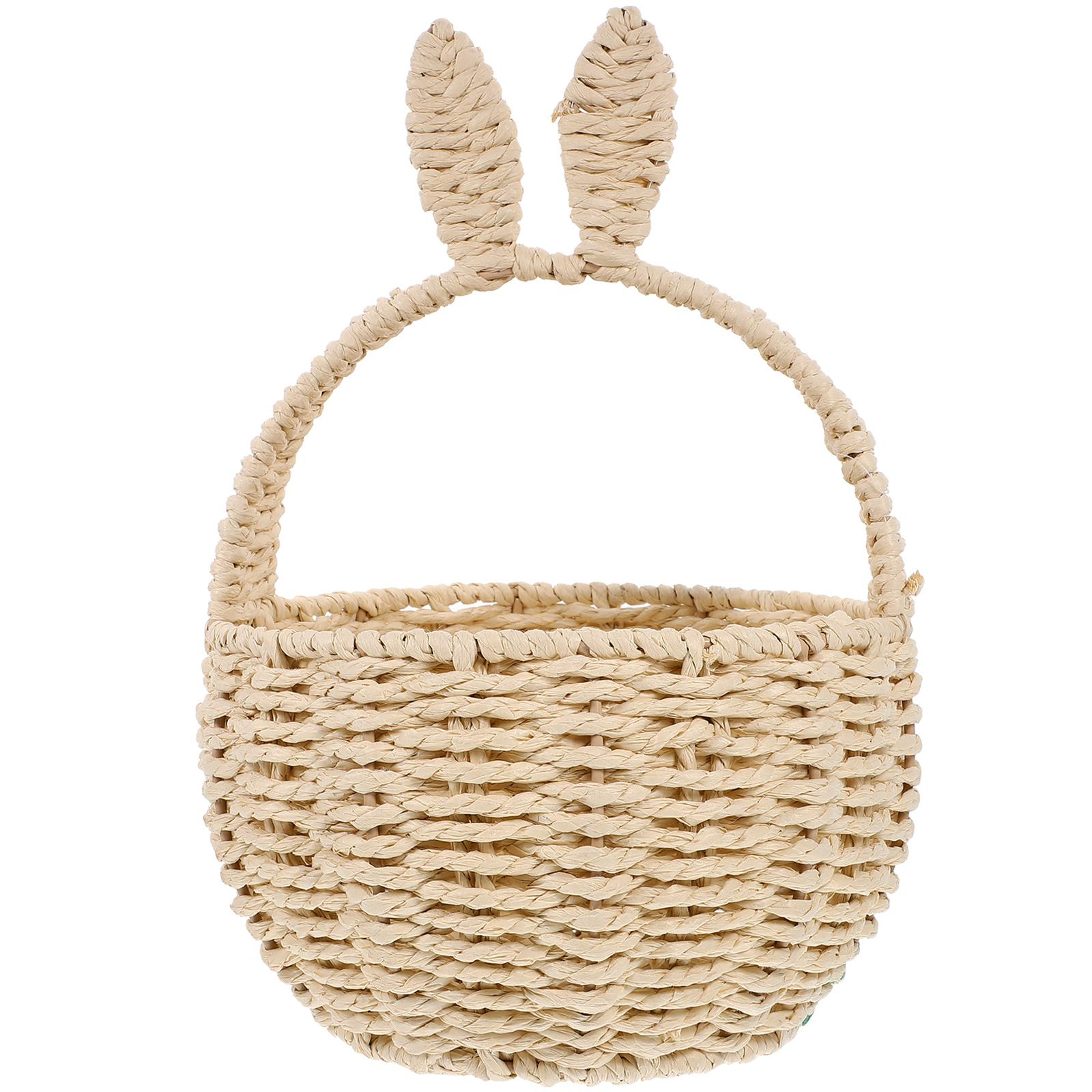 

Round Rabbit Ears Basket Woven Paper Rope Storage Bins Decorative Straw ganizer Home Storage Imitation Rattan Baskets Handwoven 28.00X18.00X18.00CM коричневий