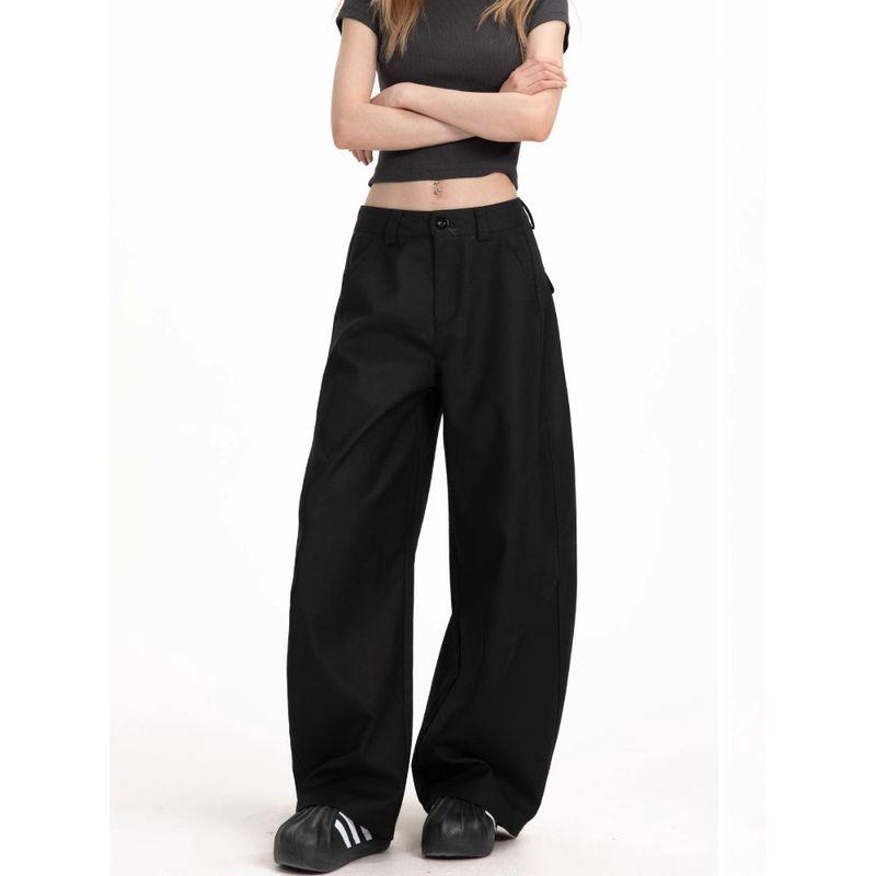 Plus-Size Black Suit Pants for Women, Summer Thin High-Waisted Drapey Casual Pants, Slimming Wide-Leg Pants for Plus-Size Women