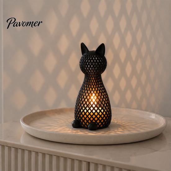 Modern Animal Light Hollow Mesh Cat Table Lamp, 3D Printed Kitten Night Light, Nursery Bedside Desk Lamp for Bedroom Living Room Home Decor
