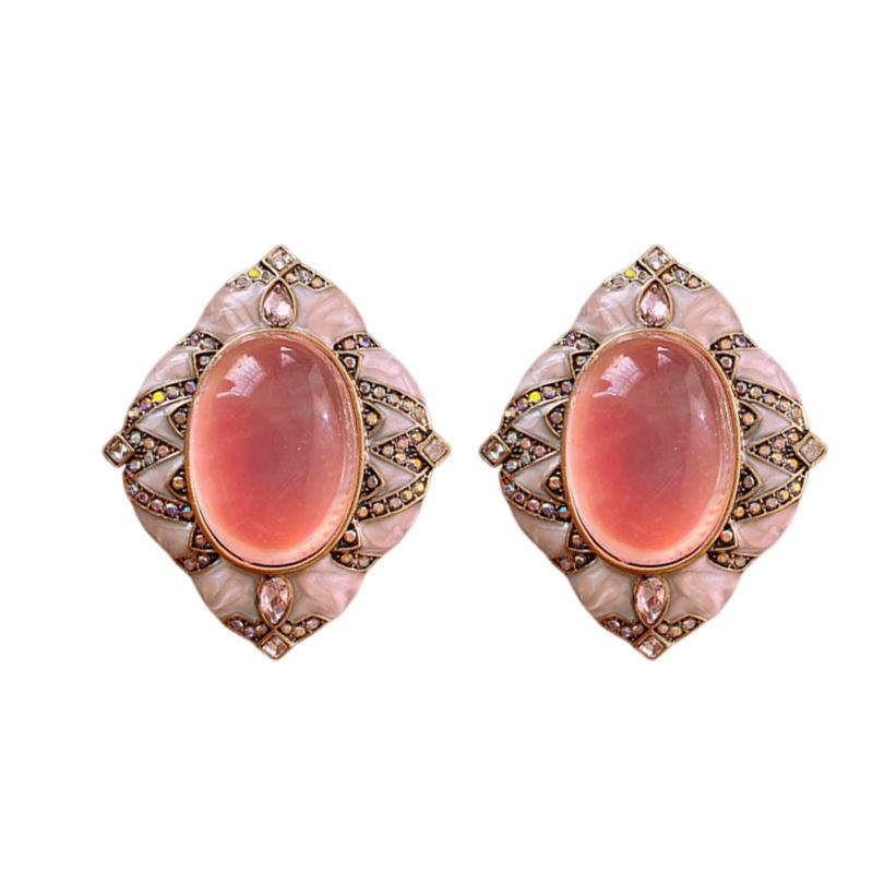 Medieval Vintage Rhombus Flower Earrings Retro Light Luxury High-end Earrings Niche Court Style Earrings