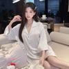 Pajamas Women's Summer Ice Silk Shirt Skirt Short Sleeve Loose Korean Sequins Sweet Premium White Internet celebrity Thin