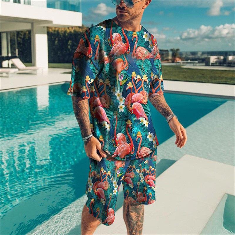 Summer New Men's T-shirts Set 3D Print Short Sleeve Hawaii Beach Tee Shorts 2PCS Suit Casual Vacation Style Oversized Streetwear