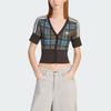 Adidas Originals Checked Shirt With Buttons Three Stripes Plaid Button Sports V-Neck Short Sleeve Shirt Women shirts KW4548