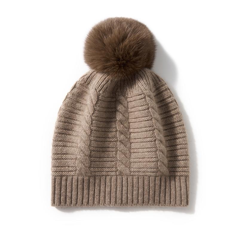 

Cashmere Autumn and Winter New Style Women s High End Solid Color Twisted Horizontal Stripe Fur Ball Warm Fashion Knitted Casual Hat One size