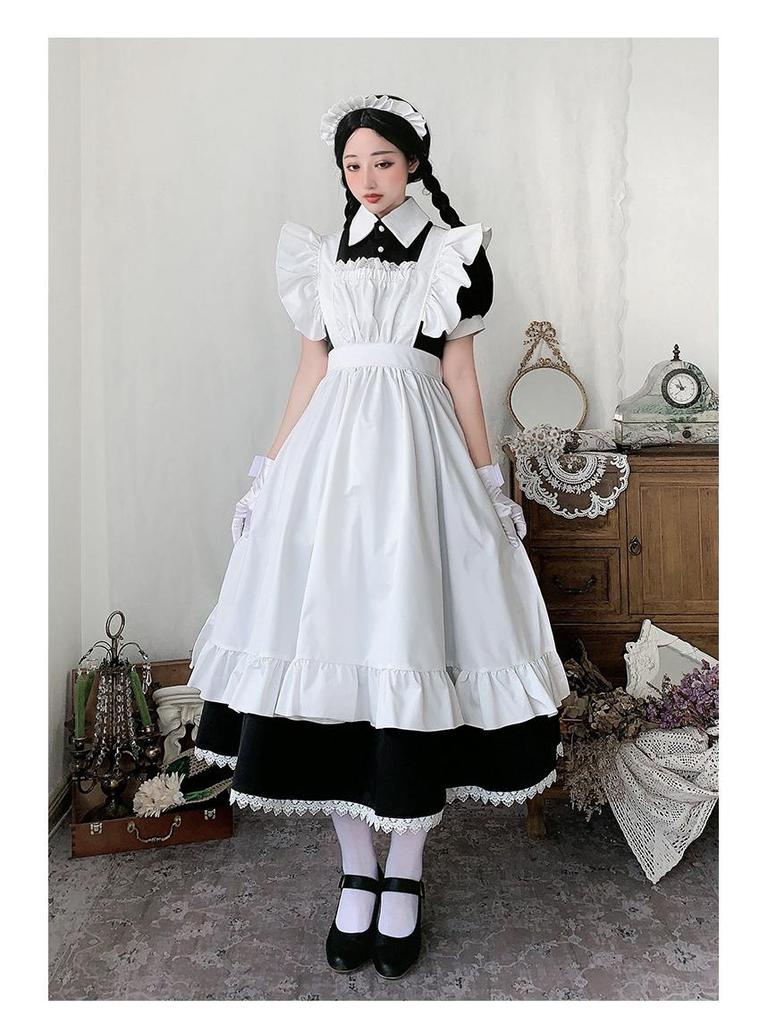 Japanisch inspiriertes Schwarz-Weißes Schuluniform-Maid-Kleid