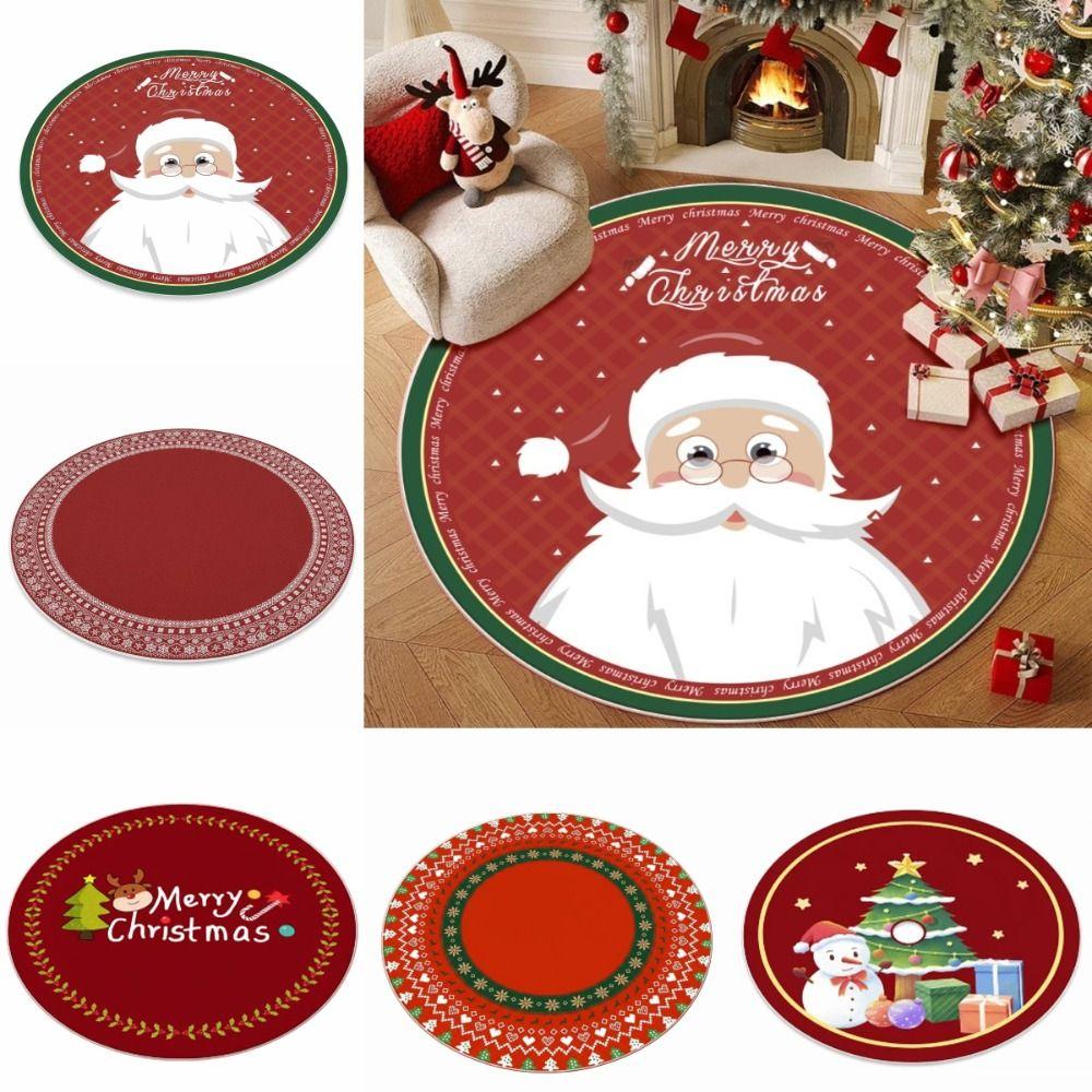 60/80CM Santa Claus Round Christmas Rug Anti-Slip Xmas Floor Mat  for Bedroom Living Room