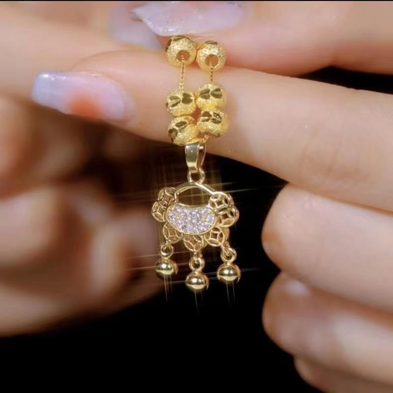 Lucky Lucky Beads Ping An Lock Necklace for Women's High-end Light Luxury Ins Fashion Trendy Collarbone Chain