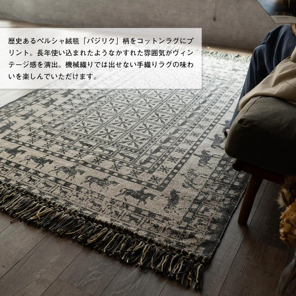 Sayan Sayan Pazylik Anti Washable Handmade Black Rug/Carpet, Cotton, 200x250mm,