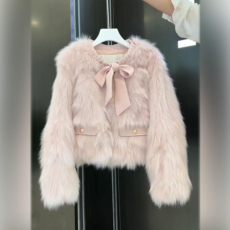 

Элегантная короткая женская куртка из розового искусственного меха с бахромой, осень/зима 2025 - Пушистая верхняя одежда, омолаживающая S (80-100 kg) розовый