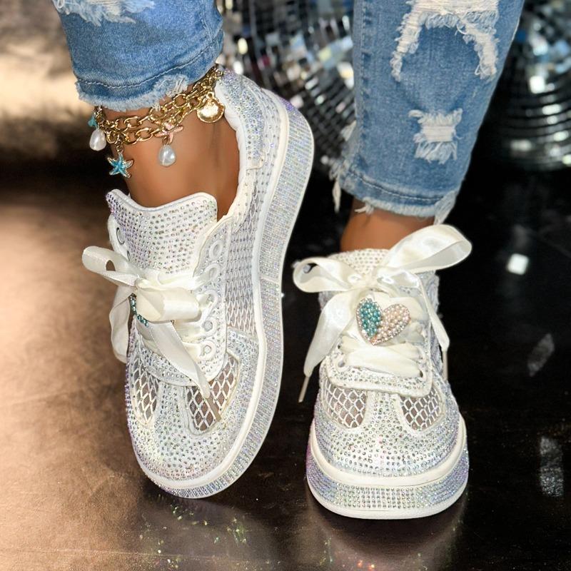 New Thick-soled Fashionable Sneakers for Women with Rhinestone Single Shoes