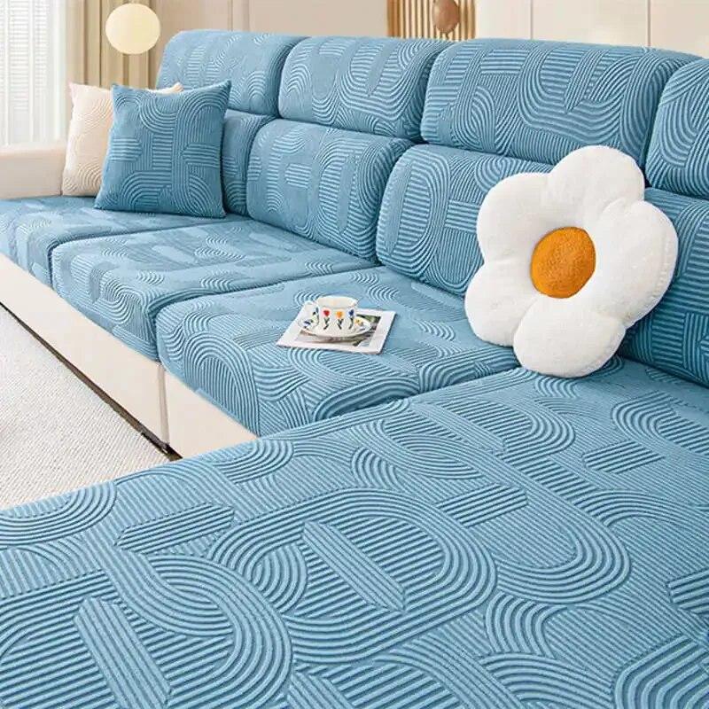 Saltea pentru canapea cu geometrie nordică, elastică, din fleece jacquard, huse pentru canapea, 1/2/3/4 locuri.