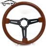 Classic Wood 14inch 350mm Flat Car Steering Wheel Sport ABS Retro Modified Steering Wheel Wood Grain Look Black Silver