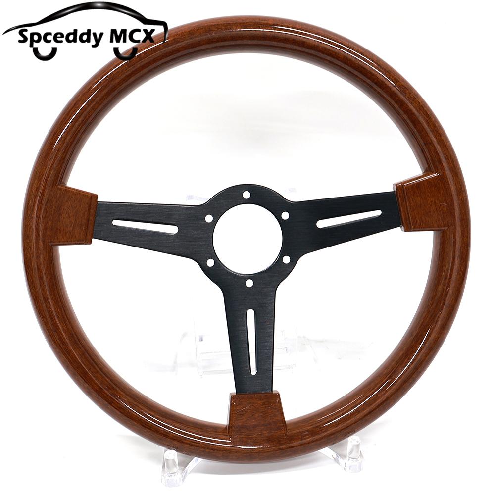 Classic Wood 14inch 350mm Flat Car Steering Wheel Sport ABS Retro Modified Steering Wheel Wood Grain Look Black Silver