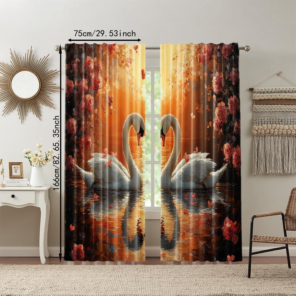 2 Pcs   Versatile Polyester Transparent Curtains for Home Decoration Valentine's Day Love Flower for Use In Bedrooms and Living
