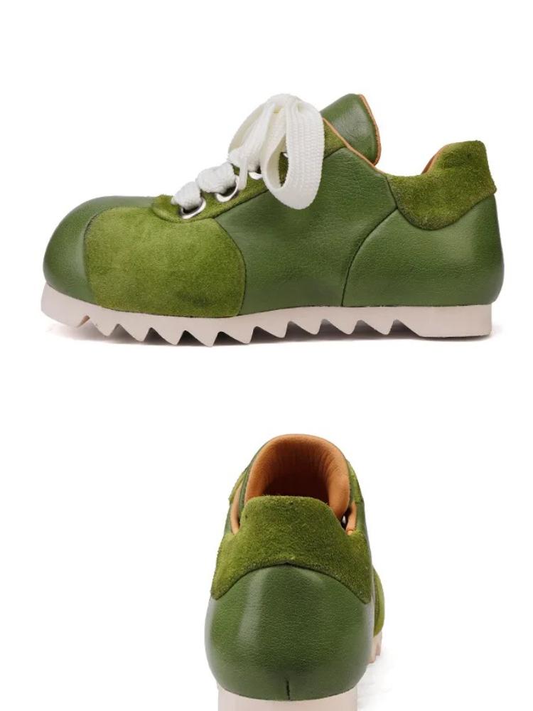 Johnature Genuine Leather Women's Shoes Casual Sports Lace-up Round Toe Versatile Flat Shoes