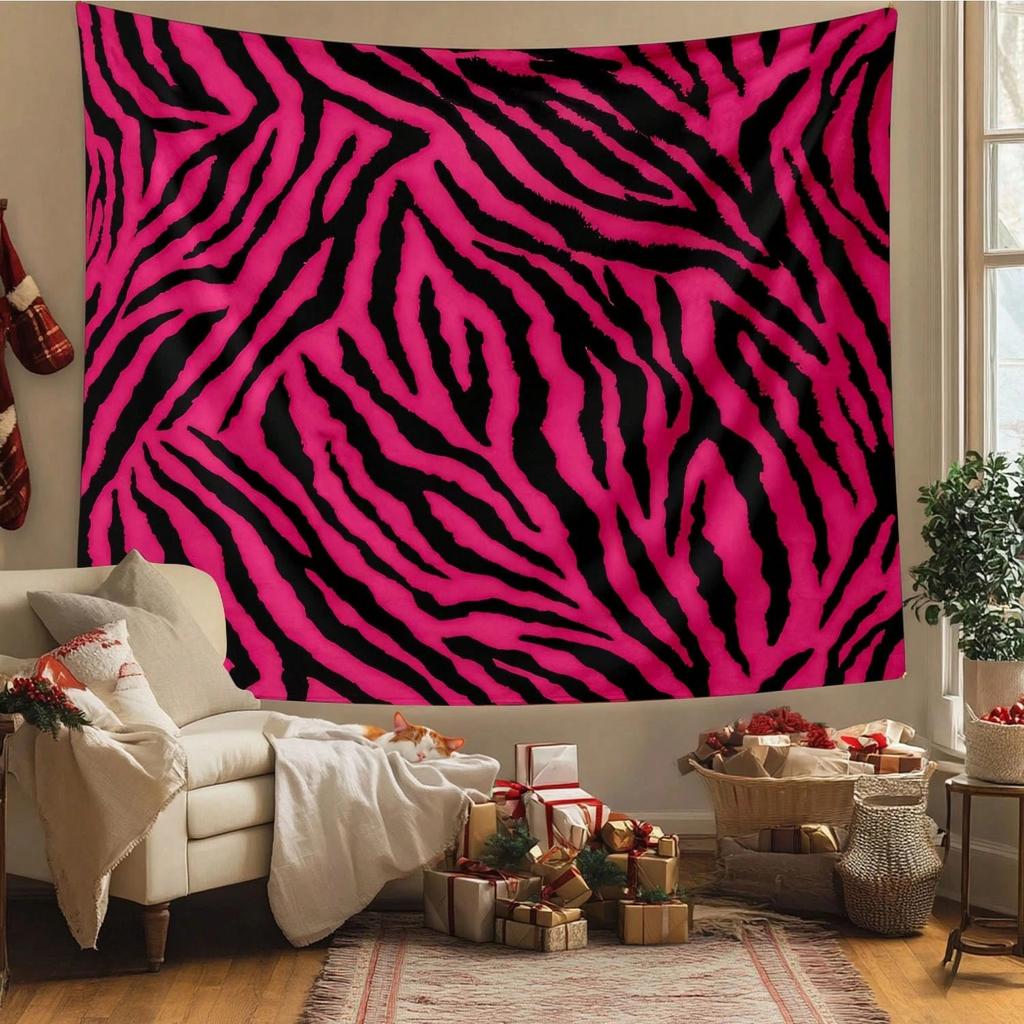 1PC Zebra Print Tapestry  Pink  Black Abstract Wall Decor  Large CurtainHanging  Living RoomBedroom