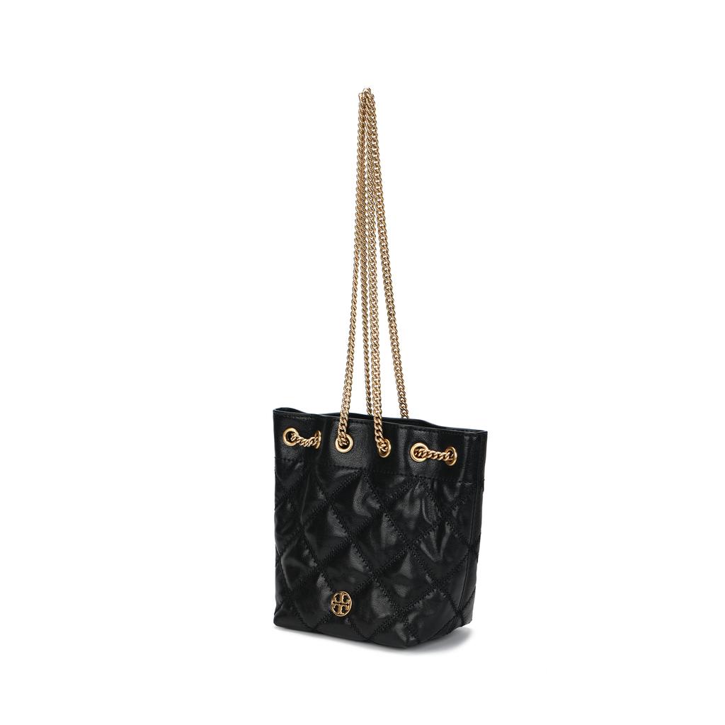 Tory Burch Metal Logo Chain Shoulder Strap Leather Bucket Bag Crossbody Shoulder Bag Women Bags Black 163517-001
