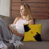 Cute Black Cat Pillowcase, Minimalist Cartoon Kitten Cushion Cover, Yellow Background Home Decor, Soft Throw Pillow for Bedroom