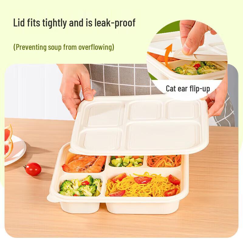 Eco-Friendly Biodegradable Compartment Meal Boxes with Lids