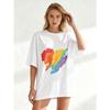 Oversize Women's Short-Sleeve T-Shirt with Rainbow Brushstroke Heart Print