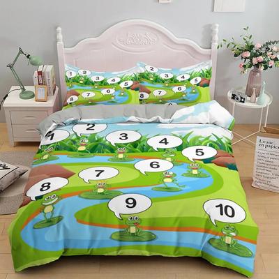 Cartoon Zahlen König Königin Bettbezug Lieblich Tiere Bettwäscheset Kinder Bunt Englisches Alphabet 2/3tlg. Polyester Steppdeckenbezug