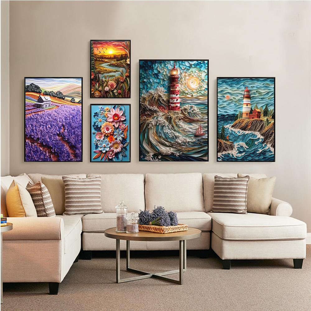 Paper Quilling Visual Effects Landscape Prints Poster Canvas Painting Modern Wall Art Picture For Living Room Bedroom Home Decor