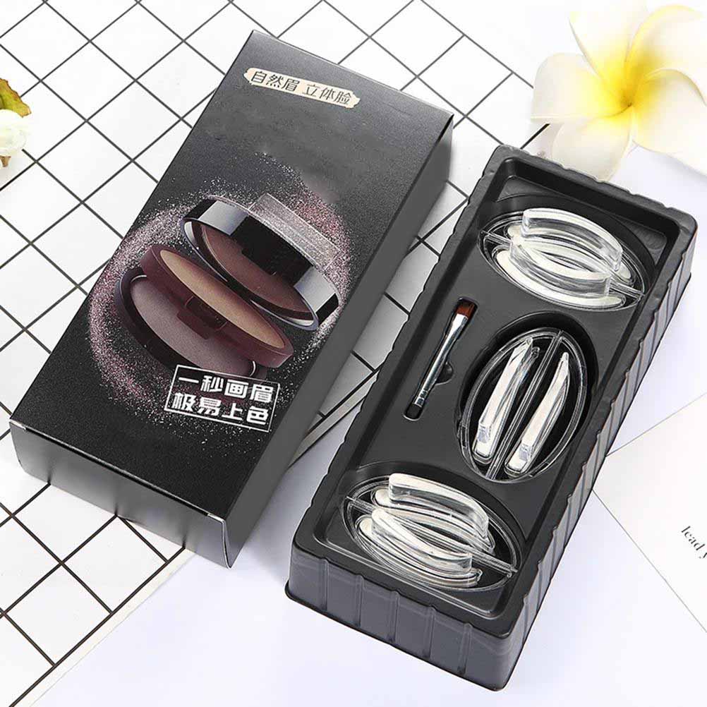 1 Set Double Layer Dual Color Lazy Eyebrow Powder Stamp, Long Lasting, Waterproof, Sweatproof, Smudge Proof Brow
