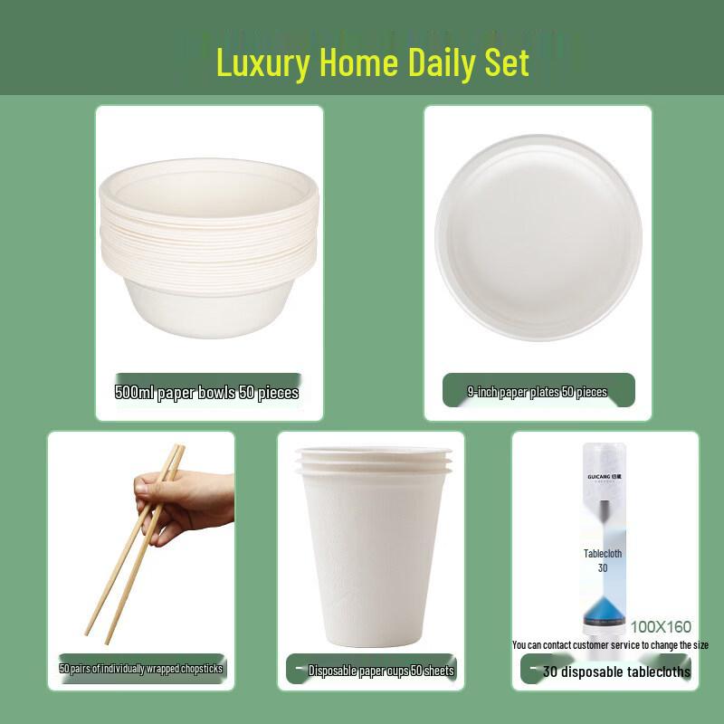 

ZISIZ Disposable Sugarcane Pulp Bowl & Chopstick Set