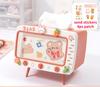 Cute Multifunction Tissue Box Holder Square for Home Kawaii Desktop Decor Tv Tissue Box Case Pink Phone Holder Storage Organizer