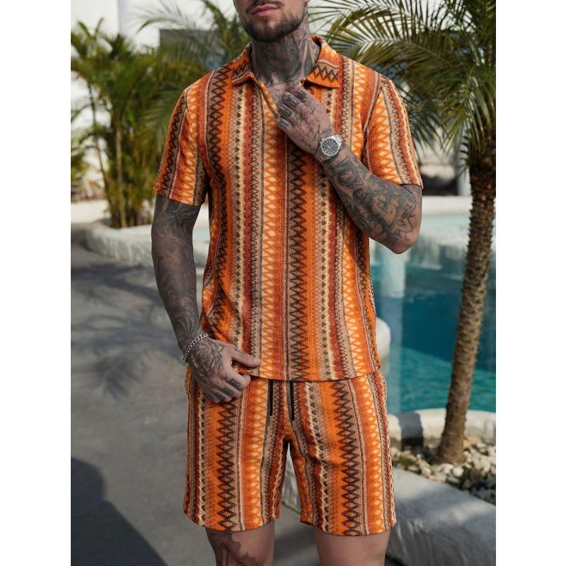 Summer Fashion Knitted Crochet Lapel Men's Short Sleeved Casual Vacation Polo Shirt