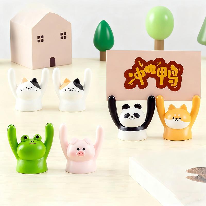 WTEMPO Cute Raising Hand Animal Photo Holders Desktop Message Note Memo Card Holders Resin Table Seat Number Card Clips Car Interior Decors