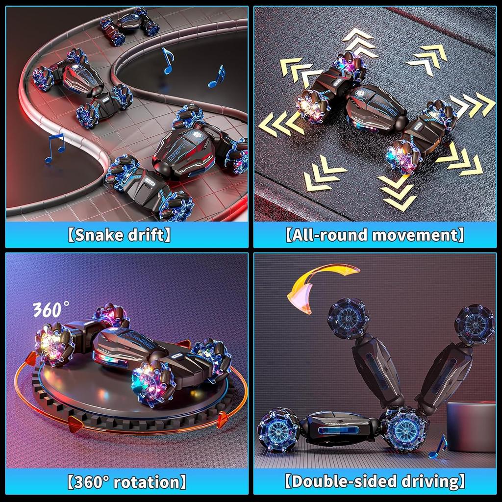 4WD Remote Control Car for Boys,2.4GHz Gesture Sensing Drift RC Cars,360°Flips Off-Road Hand Controlled RC Stunt Car with Lights Music,Toy Car