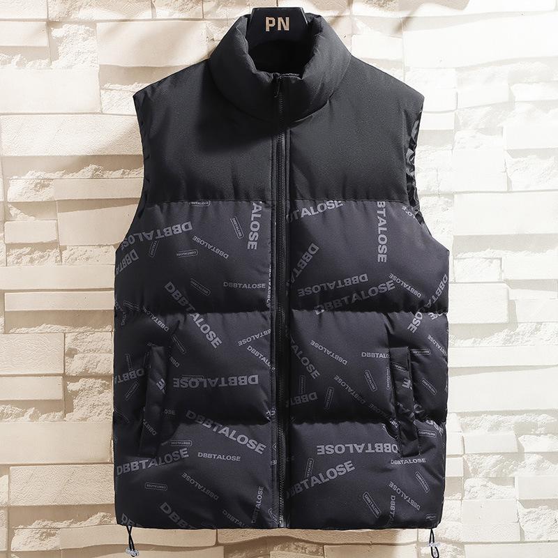 Men's Handsome Vest Stand-up Collar Autumn and Winter Thermal Vest Letter Trend Loose Large Size Vest Jacket