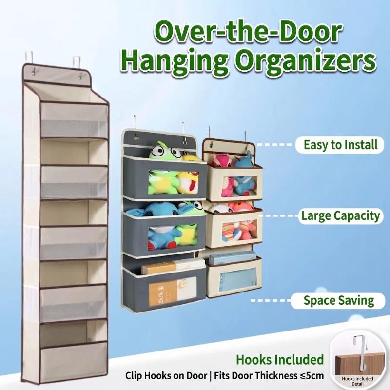 3/4/5 Tiers Over Door Organizer Clear Pvc Window Durable Storage Organizer Space Saving Hanging Storage Bag Home Use