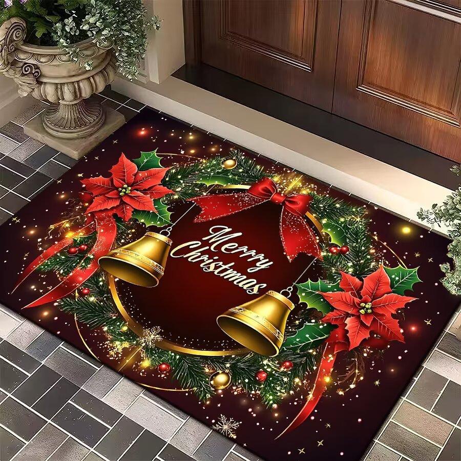 Christmas Doormat - Crystal Velvet Non-Slip Rug for Entryway, Bathroom, Festive Holiday Decor Holiday Welcome Mat
