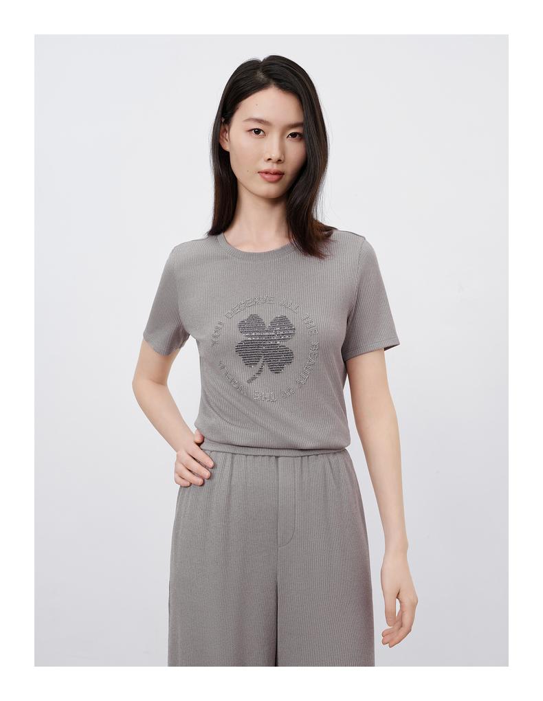 JZ Jiuzi Simple Multi-Color Bead Glutinous Rice T-Shirt Top