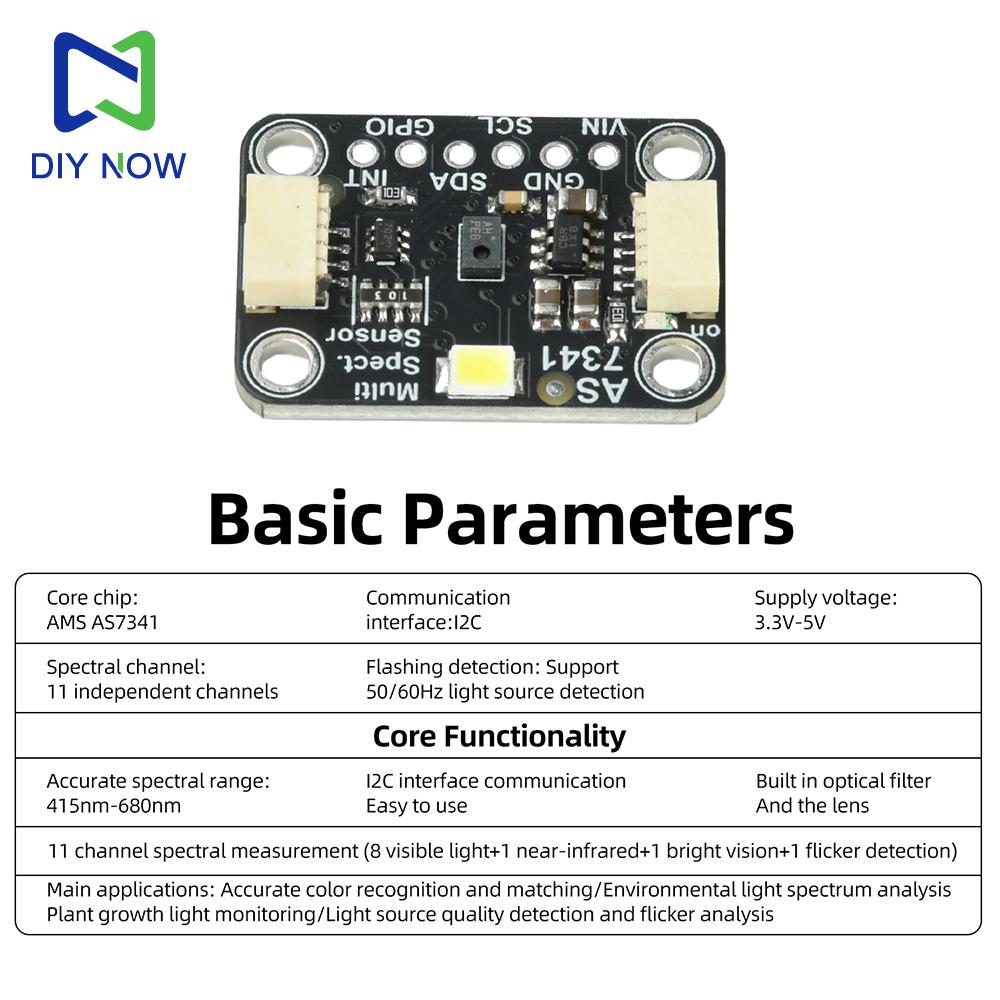 AS7341 10-Channel Color Sensor Breakout Board Spectral Sensor Module Compatible STEMMA QT/Qwiic 50/60Hz Light Source Detection