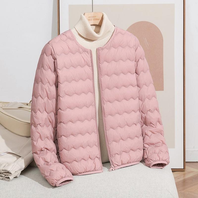 Pinghu autumn and winter new collarless wave short light and thin down jacket women's zipper inner jacket to keep warm