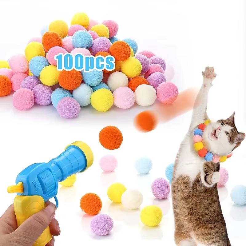 Cat Toys Interactive Launch Training Toy For Pet Kitten Creative Mini Shooting Gun Games Stretch Plush Ball Toys Pet Toys
