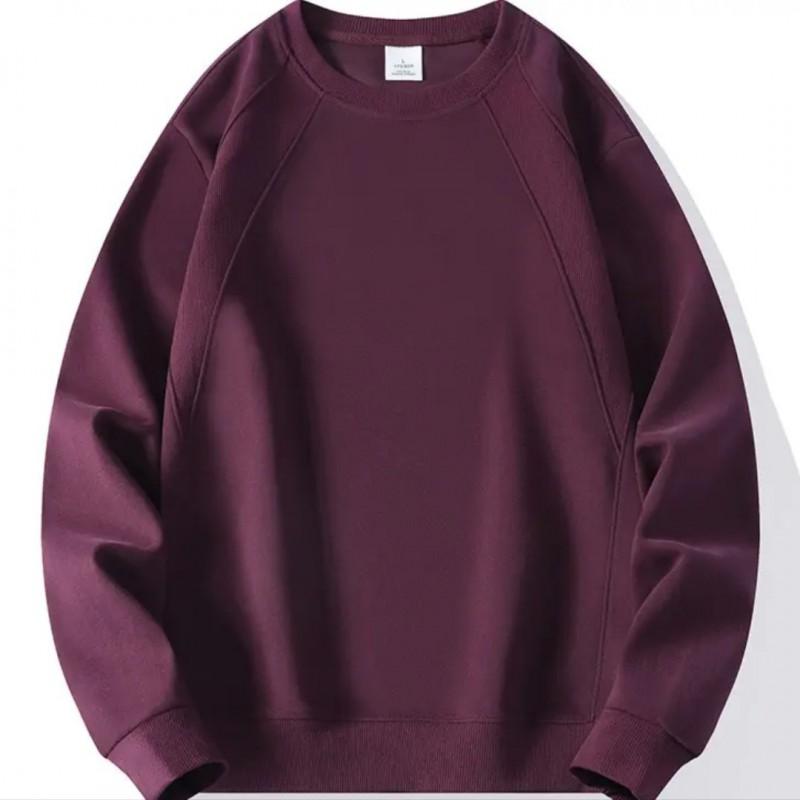 Mens Winter Fleece Sweatshirt Round Neck Loose Fit Solid Color Casual Top