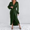 Women's Fashion Summer Sexy Color V Neck Long Sleeved Dress