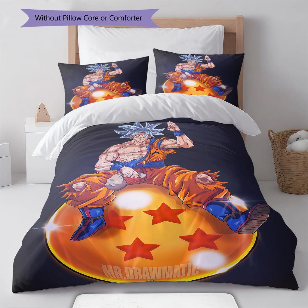 Son Goku Muster Bettwäsche, Steppbett Set Bettbezug Kissenbezug Zuhause Geburtstagsgeschenk (1 Bettbezug + 2 Kissenbezüge, ohne Füllung)