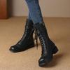 Fashion NEW Autumn Women Boots Genuine Leather Shoes for Women Round Toe Chunky Heel Shoes Zipper Short Boots Lace-up Designer Boots