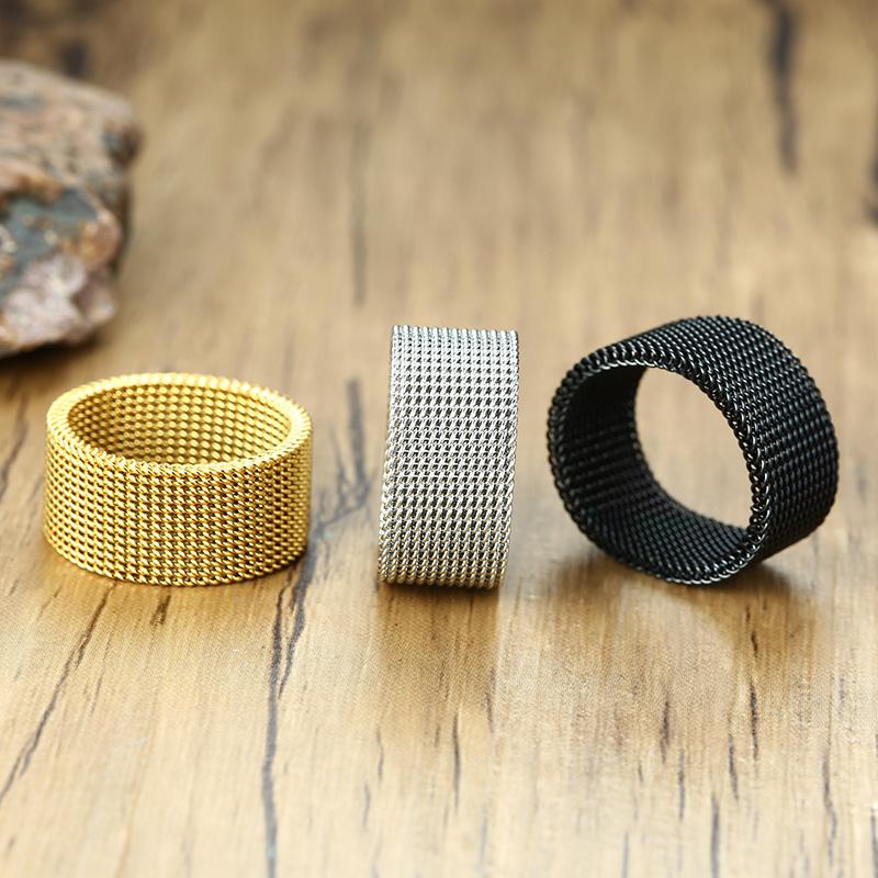10mm Black Circle Woven Mesh Rings High Quality Stainless Steel Flexible Wedding Band Ring For Men Jewelry