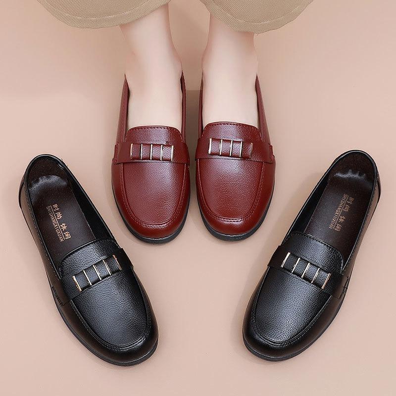 New Shoes Spring and Autumn Models Middle-aged and Elderly Women's Shoes Comfortable Middle-aged Leather Shoes Black Work Soft-soled Single Shoes