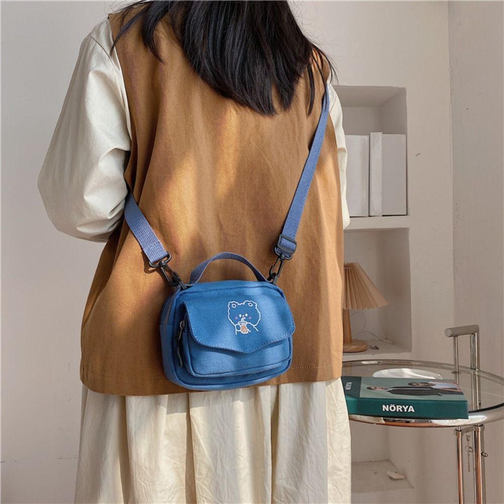 Canvas Shoulder Bag Cute Cartoon Bear Handbag Large Capacity Tote Bag Harajuku Style Underarm Bag for Women Girls