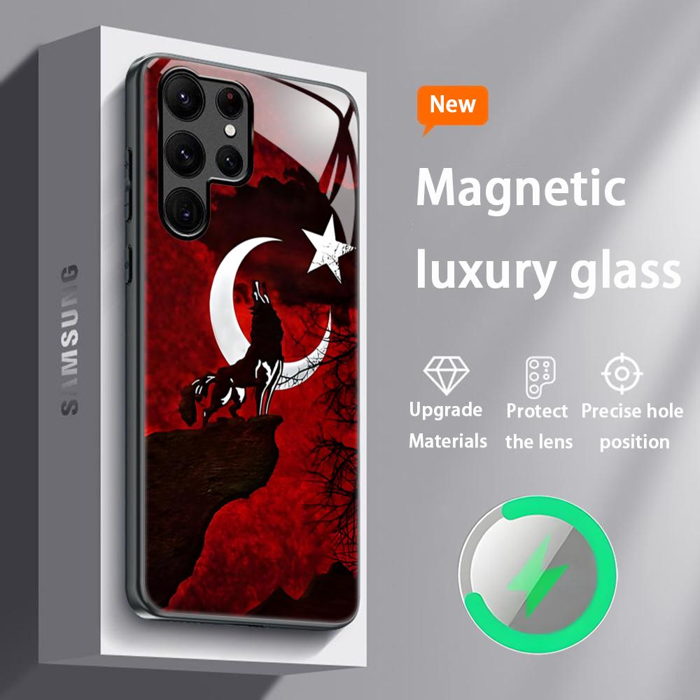 

Модный Чехол для Телефона с Флагом Турции для Samsung S26 S25 S24 S23 S22 S21 S20 Plus Ultra Стеклянный Магнитный Чехол Galaxy S25 FE