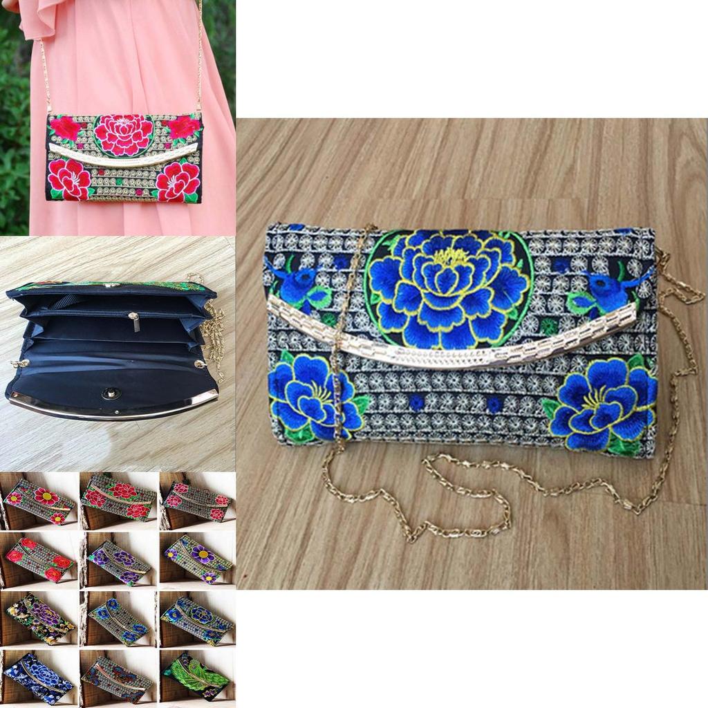 Luxurious Women Ethnic National Flower Bags Handbag Embroidered Clutch Small Flap