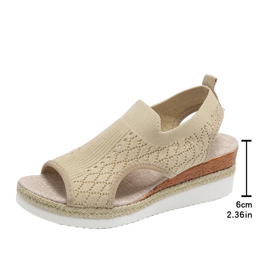 Summer Fly-Woven Muffin Sandals Thick-Soled Breathable Large-Size Wedge Heel Sandals Women